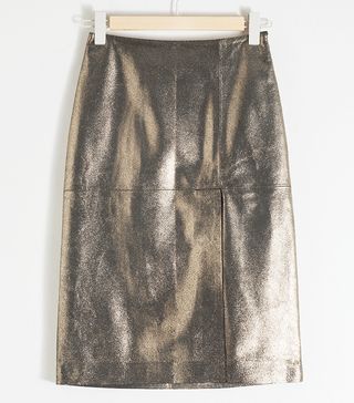 & Other Stories + Metallic Leather Pencil Skirt