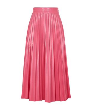 MM6 Maison Margiela + Pink Pleated Vinyl Midi Skirt