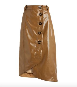 Ganni + Patent Button-Detailed Asymmetric Skirt