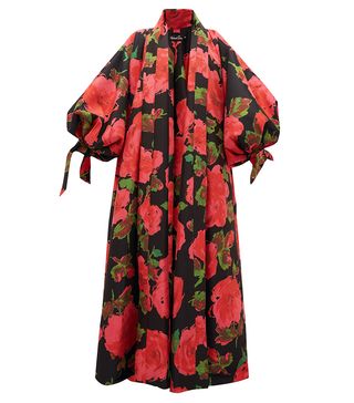 Richard Quinn + Floral-Print Balloon-Sleeve Satin Coat