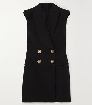 Balmain + Button-Embellished Grain de Poudre Wool Mini Dress