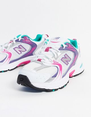 New Balance + 530 Trainers in White and Purple