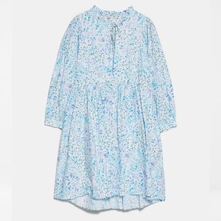 Zara + Blue Printed Poplin Dress