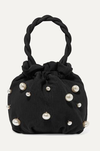 Staud + Grace Faux Pearl-Embellished Twill Tote