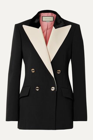 Gucci + Double-Breasted Velvet and Satin Twill-Trimmed Silk and Wool-Blend Blazer