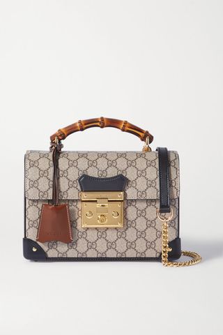 Gucci + Padlock Small Leather-Trimmed Printed Coated-Canvas Tote