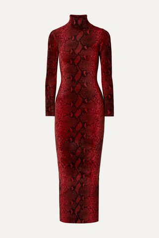 Alexander Wang + Snake-Print Chenille Turtleneck Midi Dress