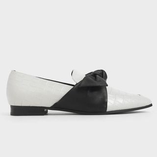 Charles & Keith + White Croc-Effect Loafers