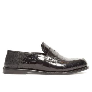 Loewe + Collapsible Crocodile-Effect Leather Loafers