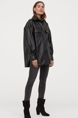 H&M + Faux Leather Shirt Jacket
