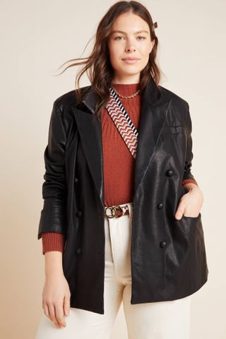 BLANKNYC + Angela Faux Leather Double-Breasted Blazer