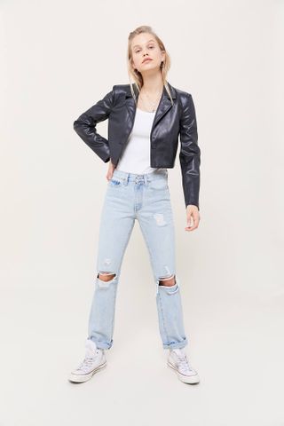 Urban Outfitters + Faux Leather Cropped Blazer