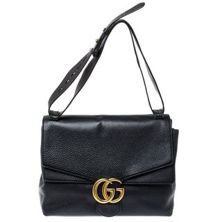 Gucci + Black Leather Large Gg Marmont Shoulder Bag