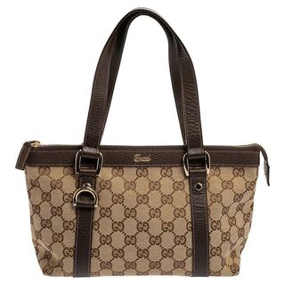 Gucci + Beige/Brown Gg Canvas and Leather Small Abbey Tote