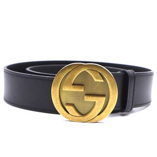 Gucci + Black Gg Interlocking Gold Buckle Leather Size 80 32 Belt