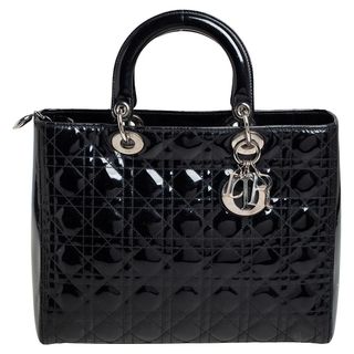 Dior + Black Cannage Patent Leather Large Lady Dior Tote