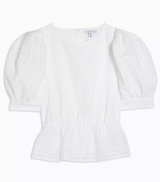 Topshop + Ivory Sheer Check Puff Sleeve Blouse