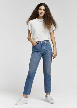 Topshop + Mid Blue Straight Leg Jeans