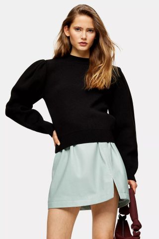 Topshop + Black Pleated Sleeve Sweatshirt