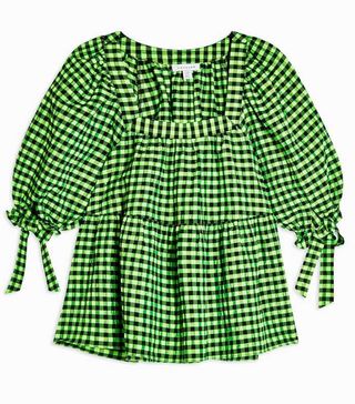 Topshop + Lime Green Neon Check Chuck On Blouse