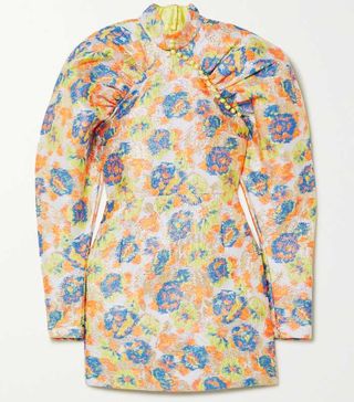 Rotate Birger Christensen + Kim Button-Detailed Metallic Floral-Jacquard Mini Dress
