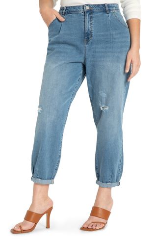 Eloquii + Pleat Front Roll Cuff Relaxed Jeans