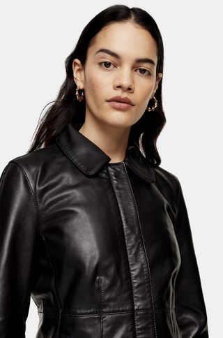 Topshop + Black Leather Fitted Jacket