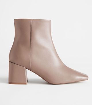 & Other Stories + Leather Square Toe Heeled Boots