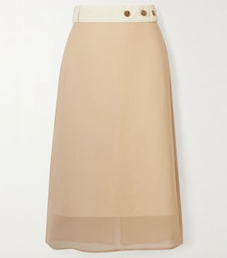 Rokh + Belted Layered Canvas and Chiffon Midi Skirt