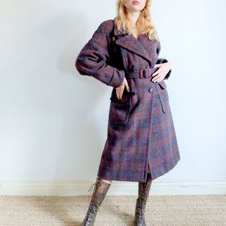 Etsy + Vintage 70s Shadow Plaid Long Wool Coat
