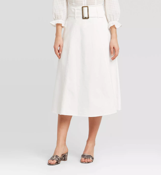 Who What Wear x Target + Mid-Rise Belted Swing A-Line Midi Skir