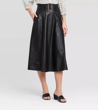 Who What Wear x Target + Mid-Rise Belted Swing A-Line Midi Skirt