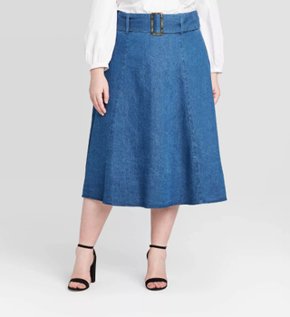 Who What Wear x Target + Belted Swing A-Line Midi Skirt