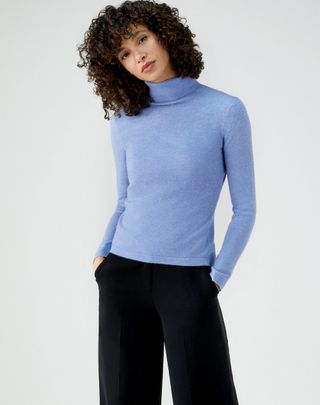 Pure Collection + Cashmere Roll Neck Sweater in Heather Cornflower