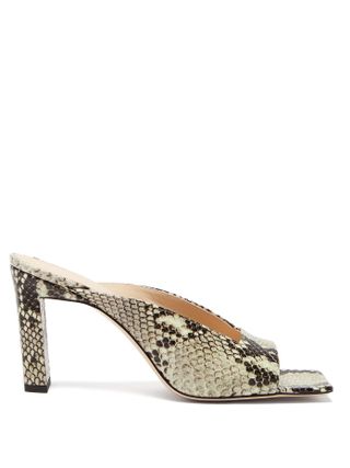 Wandler + Isa Square Open-Toe Python-Effect Leather Mules