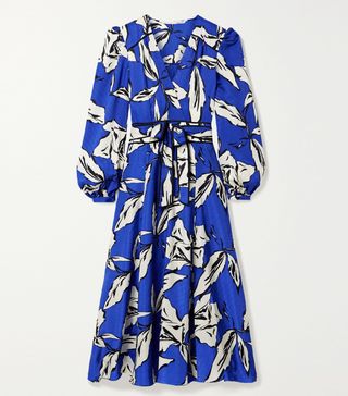 Veronica Beard + Mclean Belted Wrap-Effect Printed Silk-Blend Jacquard Midi Dress