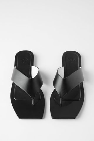 Zara + Squared Toe Minimal Flat Sandals