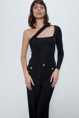 Zara + Asymmetric Knit Bodysuit