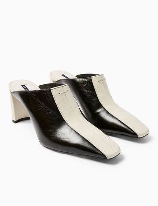 Topshop + Judy Leather Black Elongated Mules