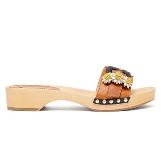 Fabrizio Viti + Daisy Appliqué Leather and Wooden Slides