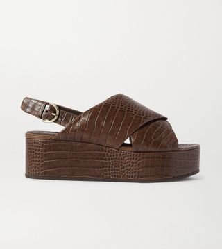 Co + Croc-Effect Leather Platform Slingback Sandals