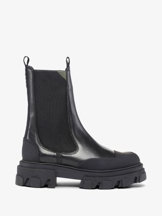 Ganni + Black Chunky Leather Chelsea Boots