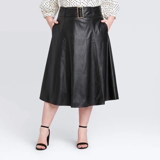 Who What Wear + Belted Swing A-Line Midi Skirt
