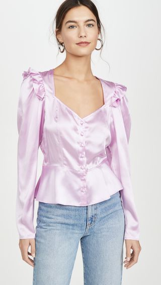 Divine Heritage + Sweetheart Neck Puff Sleeve Blouse