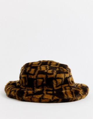 ASOS + Design Monogram Faux Fur Bucket Hat