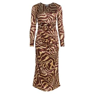 Ganni + Zebra Silk Stretch Midi Dress