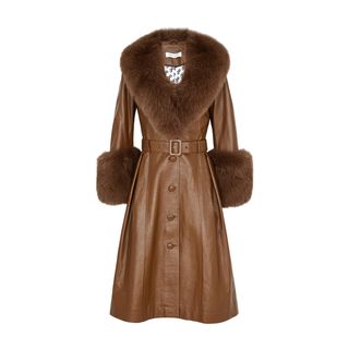 Saks Potts + Brown Fur-Trimmed Leather Coat