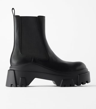 Zara + Track Sole Leather Ankle Boots