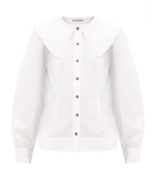 Ganni + Ruffled-Collar Cotton-Poplin Shirt