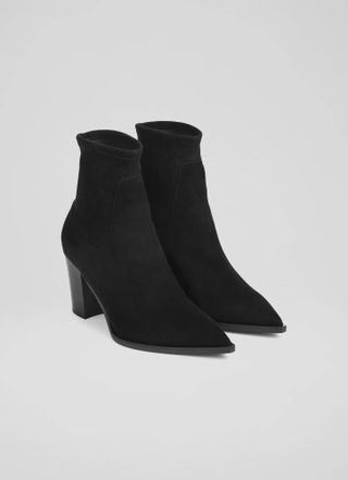 LK Bennett + Camelia Black Stretch Suede Ankle Boots